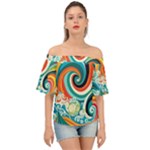 Waves Ocean Sea Abstract Whimsical Off Shoulder Short Sleeve Top