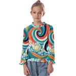 Waves Ocean Sea Abstract Whimsical Kids  Frill Detail T-Shirt