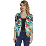 Waves Ocean Sea Abstract Whimsical Women s One-Button 3/4 Sleeve Short Jacket
