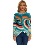 Waves Ocean Sea Abstract Whimsical Long Sleeve Crew Neck Pullover Top