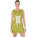 Stylized Botanic Print Lace Up Front Bodycon Dress