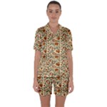 Floral Design Satin Short Sleeve Pajamas Set