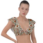 Floral Design Plunge Frill Sleeve Bikini Top