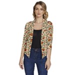 Floral Design Women s Draped Front 3/4 Sleeve Shawl Collar Jacket