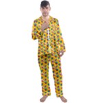 Heart Diamond Pattern Men s Long Sleeve Satin Pajamas Set