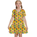 Heart Diamond Pattern Kids  Short Sleeve Tiered Mini Dress