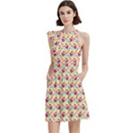 Summer Watermelon Pattern Cocktail Party Halter Sleeveless Dress With Pockets