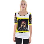 Yellow Brown Red Colorful Graffiti Illustration T-shirt Wide Neckline T-Shirt