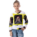 Yellow Brown Red Colorful Graffiti Illustration T-shirt Kids  Long Sleeve T-Shirt with Frill 