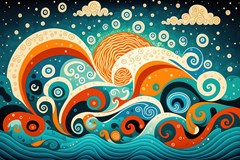 waves ocean sea abstract whimsical art pattern nature water seascape