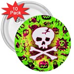 Deathrock Skull & Crossbones 3  Button (10 pack)