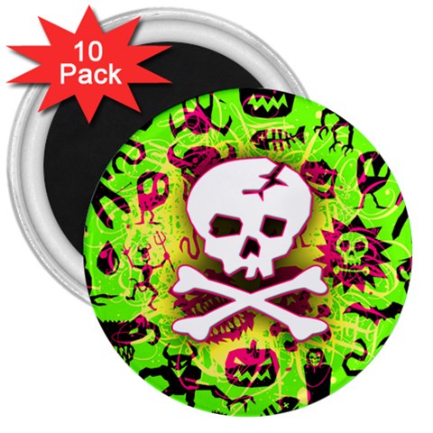 Deathrock Skull & Crossbones 3  Magnet (10 pack) from ZippyPress Front