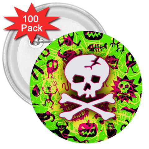 Deathrock Skull & Crossbones 3  Button (100 pack) from ZippyPress Front