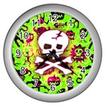Deathrock Skull & Crossbones Wall Clock (Silver)