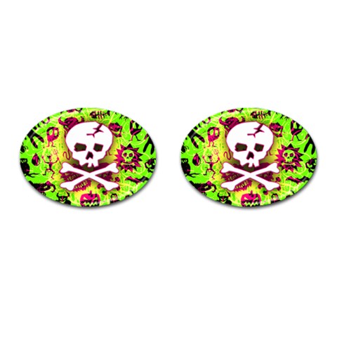 Deathrock Skull & Crossbones Cufflinks (Oval) from ZippyPress Front(Pair)