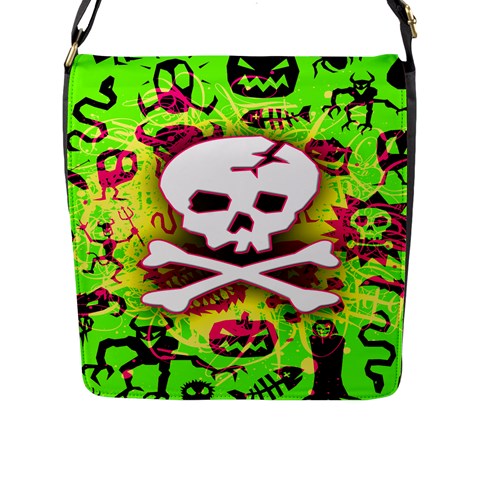 Deathrock Skull & Crossbones Flap Closure Messenger Bag (Large) from ZippyPress Front
