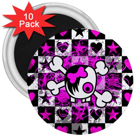 Emo Scene Girl Skull 3  Magnet (10 pack) from ZippyPress Front
