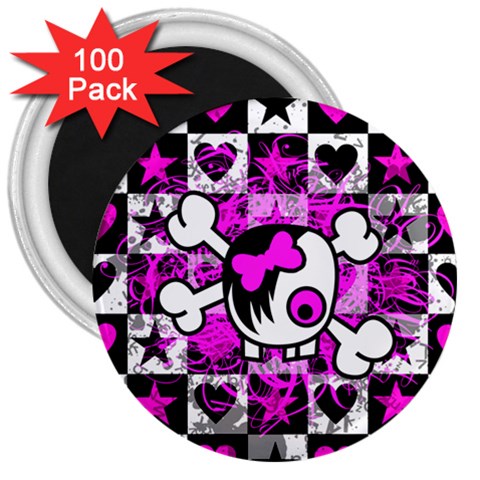 Emo Scene Girl Skull 3  Magnet (100 pack) from ZippyPress Front
