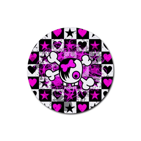 Emo Scene Girl Skull Rubber Round Coaster (4 pack) from ZippyPress Front