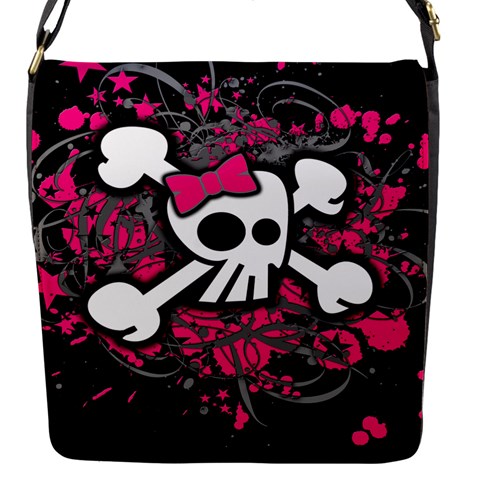Girly Skull & Crossbones Flap closure messenger bag (Small) from ZippyPress Front