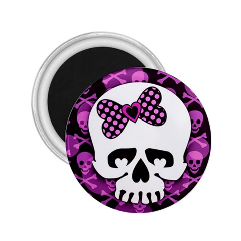 Pink Polka Dot Bow Skull 2.25  Magnet from ZippyPress Front