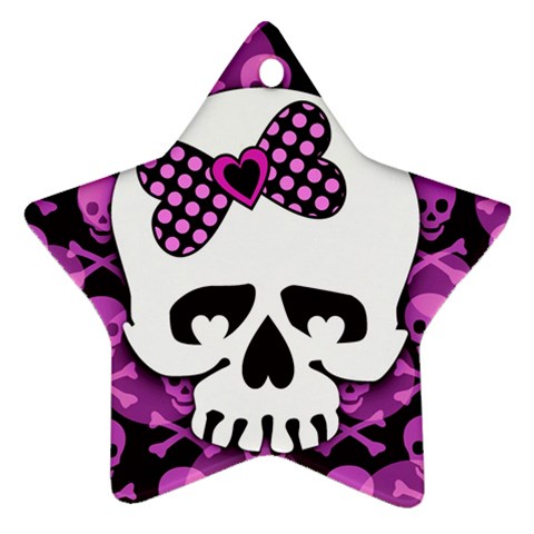 Pink Polka Dot Bow Skull Ornament (Star) from ZippyPress Front