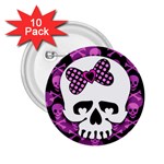 Pink Polka Dot Bow Skull 2.25  Button (10 pack)