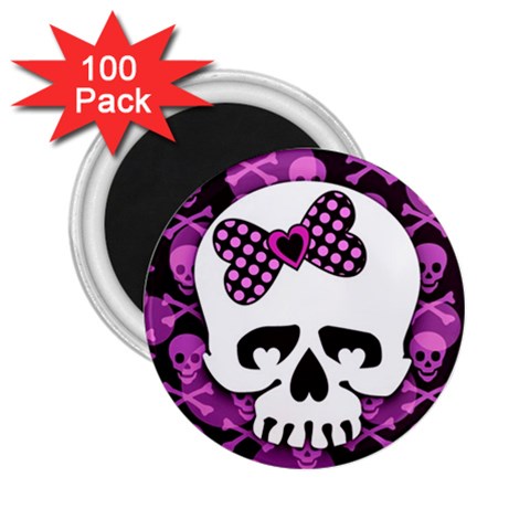 Pink Polka Dot Bow Skull 2.25  Magnet (100 pack)  from ZippyPress Front