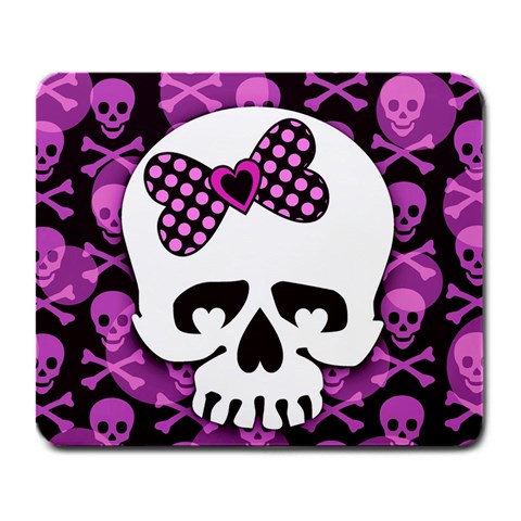 Pink Polka Dot Bow Skull Large Mousepad from ZippyPress Front