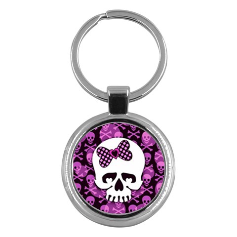 Pink Polka Dot Bow Skull Key Chain (Round) from ZippyPress Front