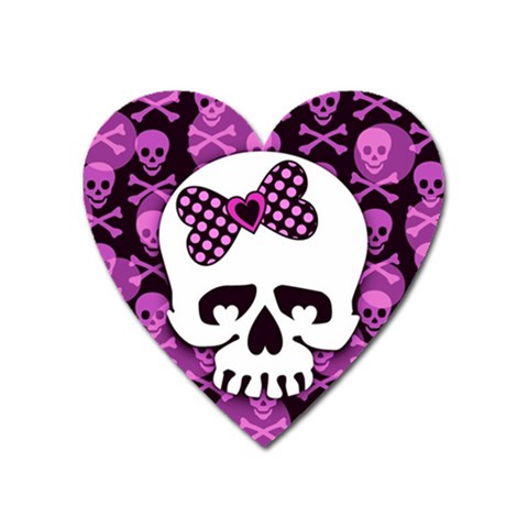 Pink Polka Dot Bow Skull Magnet (Heart) from ZippyPress Front