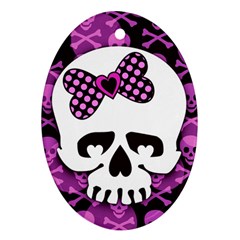 Pink Polka Dot Bow Skull Oval Ornament (Two Sides) from ZippyPress Back