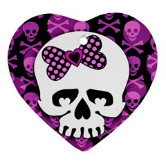 Pink Polka Dot Bow Skull Heart Ornament (Two Sides) from ZippyPress Back