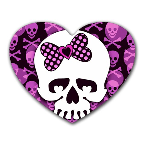 Pink Polka Dot Bow Skull Mousepad (Heart) from ZippyPress Front