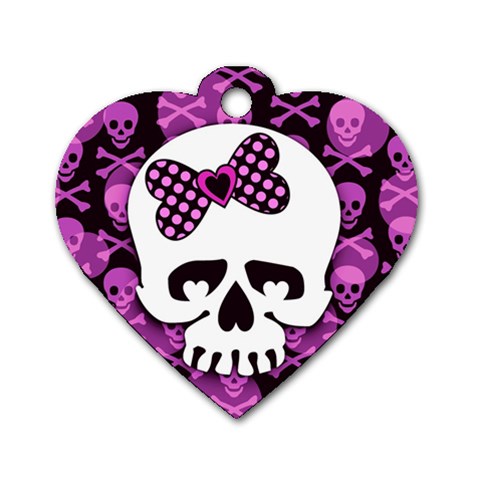 Pink Polka Dot Bow Skull Dog Tag Heart (Two Sides) from ZippyPress Front