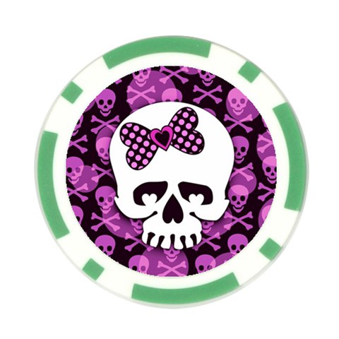 Pink Polka Dot Bow Skull Poker Chip Card Guard from ZippyPress Front
