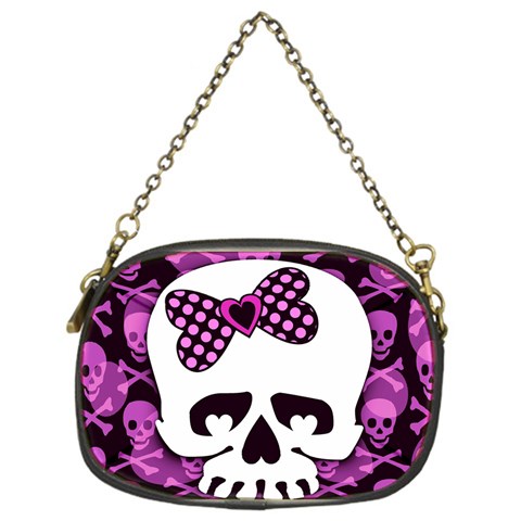 Pink Polka Dot Bow Skull Chain Purse (One Side) from ZippyPress Front