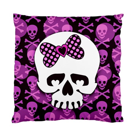Pink Polka Dot Bow Skull Cushion Case (One Side) from ZippyPress Front
