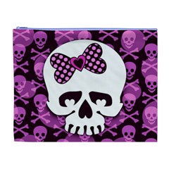 Pink Polka Dot Bow Skull Cosmetic Bag (XL) from ZippyPress Front
