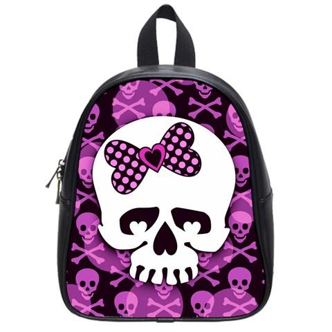Pink Polka Dot Bow Skull School Bag (Small) from ZippyPress Front