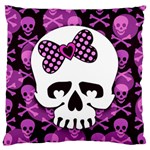 Pink Polka Dot Bow Skull Large Cushion Case (One Side)