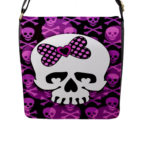 Pink Polka Dot Bow Skull Flap Closure Messenger Bag (Large) from ZippyPress Front