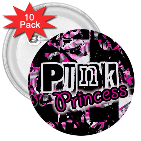 Punk Princess 3  Button (10 pack) from ZippyPress Front