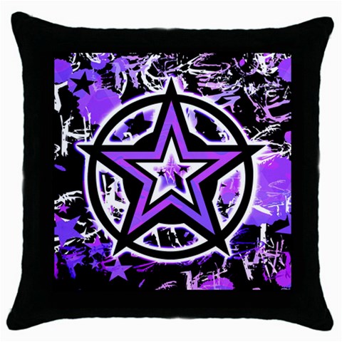 Purple Star Throw Pillow Case (Black) from ZippyPress Front
