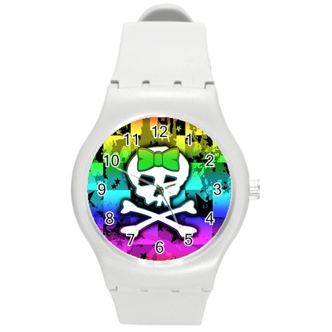 Rainbow Skull Round Plastic Sport Watch Medium from ZippyPress Front