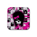Scene Kid Girl Skull Rubber Square Coaster (4 pack)