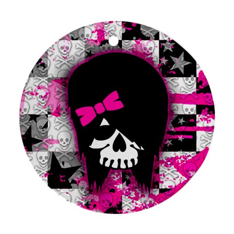 Scene Kid Girl Skull Round Ornament (Two Sides) from ZippyPress Front