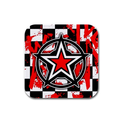 Star Checkerboard Splatter Rubber Square Coaster (4 pack) from ZippyPress Front
