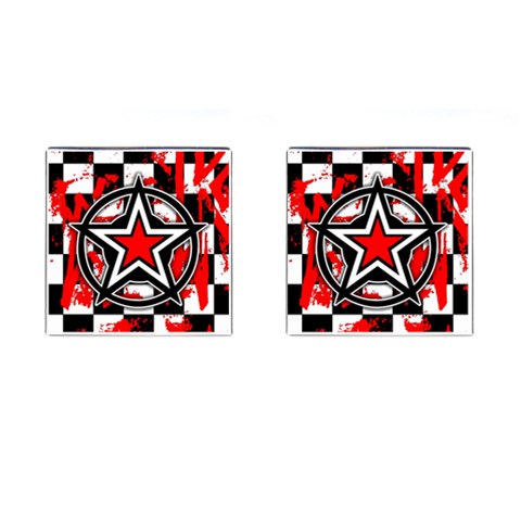 Star Checkerboard Splatter Cufflinks (Square) from ZippyPress Front(Pair)