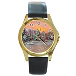  Jane s Winter Sunset   by Ave Hurley of ArtRevu ~ Round Gold Metal Watch